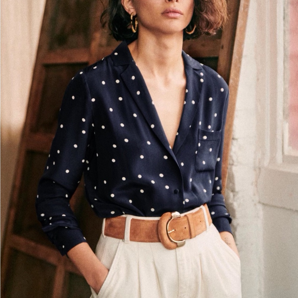 NWT Sezane Florence silk shirt polka dot multi sizes